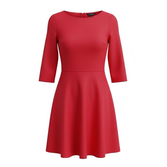 Ann Taylor Dresses & Skirts - Red Fit & Flare Cocktail Dress 3/4 Sleeve Ponte Knit Women's 2P Ann Taylor